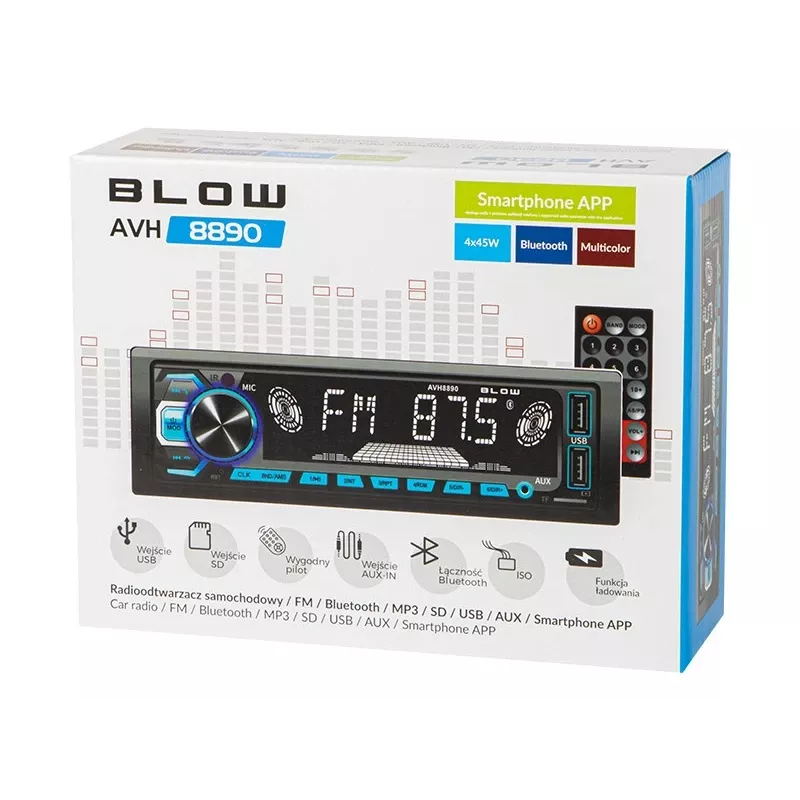 Automašīnas radio BLOW AVH-8890 FM 45W ar Bluetooth, USB, AUX un LCD displeju