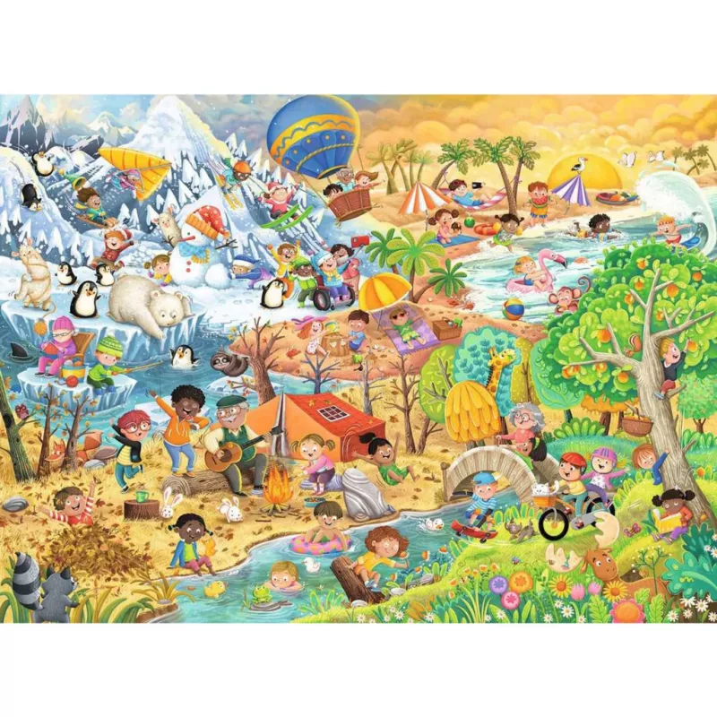 Puzle Ravensburger Four Seasons of Fun — 100 gabaliņi, 2 mm biezums