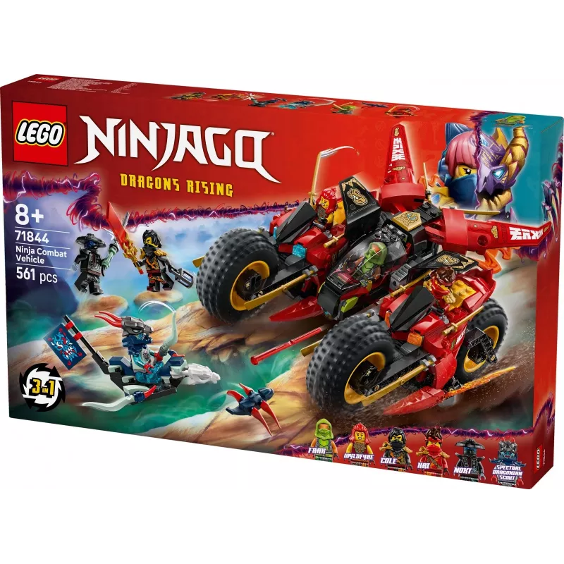 LEGO Ninja Combat Vehicle komplekts 71844 — NINJAGO, 561 detaļas, 6 minifigūras, kustīgas daļas, 140×240×220 mm