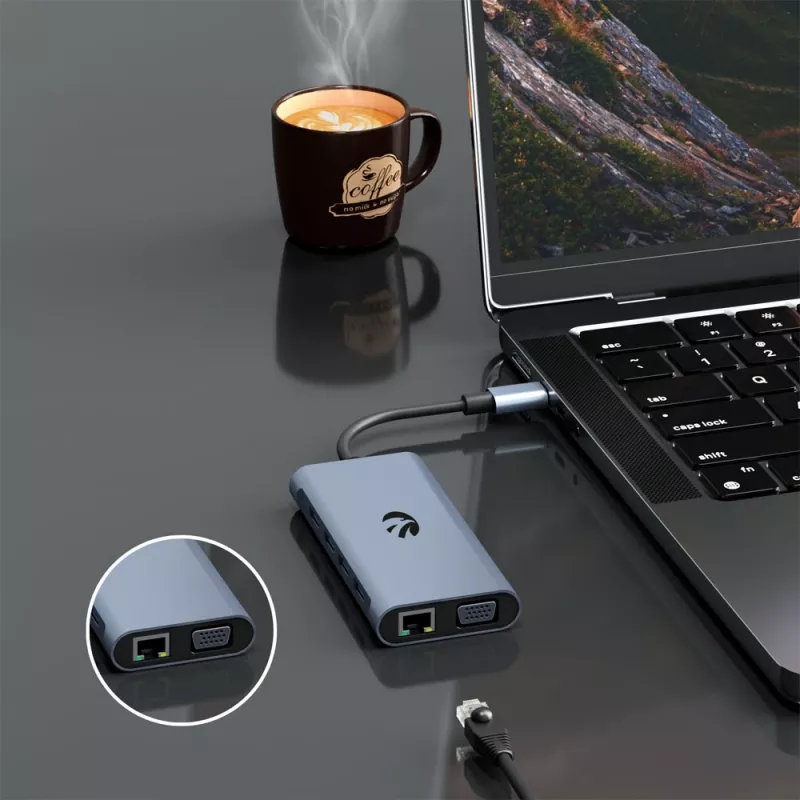 USB-C 11-in-1 adapteris Hawk HW-HUB1101 — daudzportu centrmezgls ar 11 pieslēgvietām