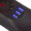 Strāvas sadalītājs MACLEAN MCE394 B — 3 rozetes + 3×USB A, 110–240 V, 2,1 A USB, 2500 W, 1,5 m kabelis, melns