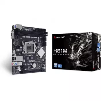 Mātesplate BIOSTAR H61MHV3 micro ATX, Intel H61 mikroshēmojums, LGA 1155, DDR3, 2x DIMM, 4x SATA II, HDMI, VGA