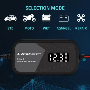 Bateriju lādētājs QOLTEC 52492 12V 2A ar mikroprocesora vadību un šūnu reģenerāciju