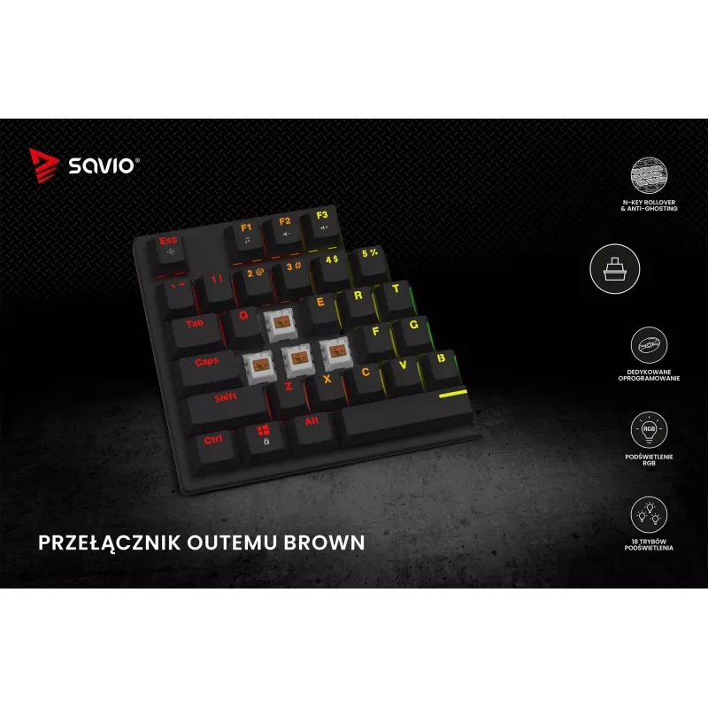 Savio mehāniskā tastatūra RGB Tempest X2 Outemu Brown