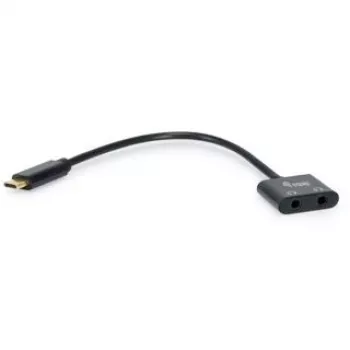 Equip USB-C uz Divkāršu 3.5mm Audio DAC Adapteris, USB C, Vīriešu, 2 x 3.5mm, Sieviešu, 0.15 m, Melns