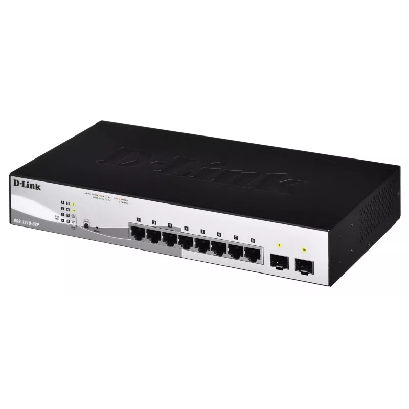 D-Link DGS-1210-08P/E pārvaldāms L2 Gigabit Ethernet (10/100/1000) Power over Ethernet (PoE) melns