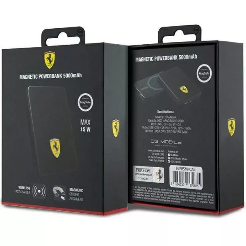 Ferrari Jaudabank FEPB5MNCAK 15W 5000mAh Melns/Melns Metal Logo MagSafe
