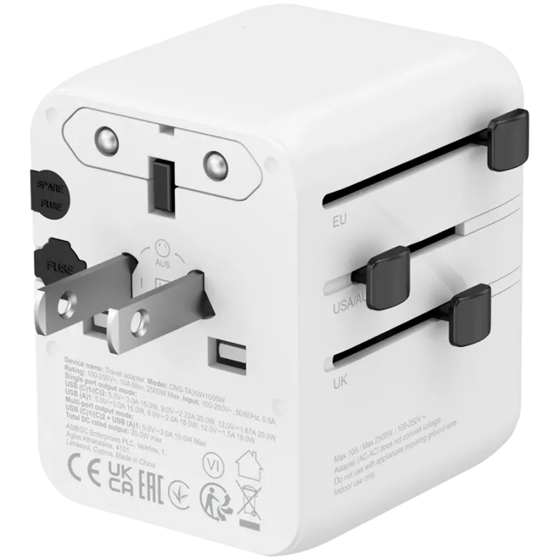 CANYON ceļojumu adapteris OnTour 20 EU/UK/US/AUS 20W Balts