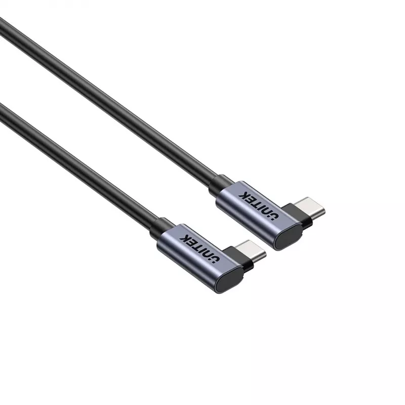 USB-C kabelis Unitek C14147ABK01-1M, 1 m, 90° leņķa savienotāji, USB PD 3.0 100 W, datu pārraide 480 Mb/s, melns