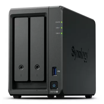 NAS Synology DiskStation DS725+ 2-bay Ryzen R1600 4GB DDR4 ECC, 2.5GbE, 2x M.2, RAID atbalsts, 0TB, Melns