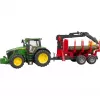 BRUDER John Deere 7R 350 ar mežsaimniecības piekabi un 4 stumbriem