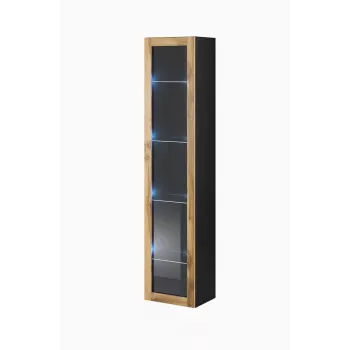 Vitrīna Cama Meble VIGO 180 pie sienas stiprināma stikla vitrīna 1800×400×300 mm melna/wotan ozols