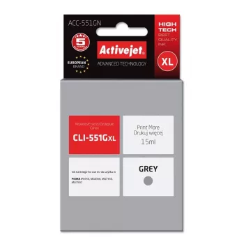 Tintes kasetne ActiveJet ACC-551GN — saderīga Canon CLI-551GXL, Pelēka, Augsta (XL) ietilpība 15 ml
