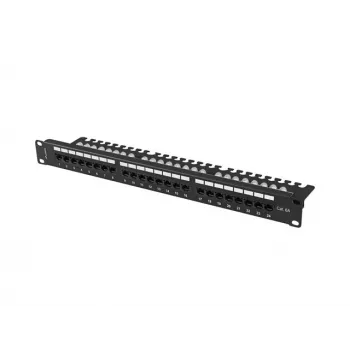 LANBERG 24 portu CAT 6a ielāpu panelis 1U 19 inch UTP ar kabeļu organizatoru, melns