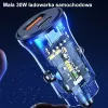 Auto lādētājs usams CC164CC01 30W ar 1×USB-A un 1×USB-C ātrai uzlādei
