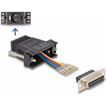 Dzimuma mainītāja adapteris DELOCK 67087 — D-Sub 15 (HD) ligzda uz RJ12, melns