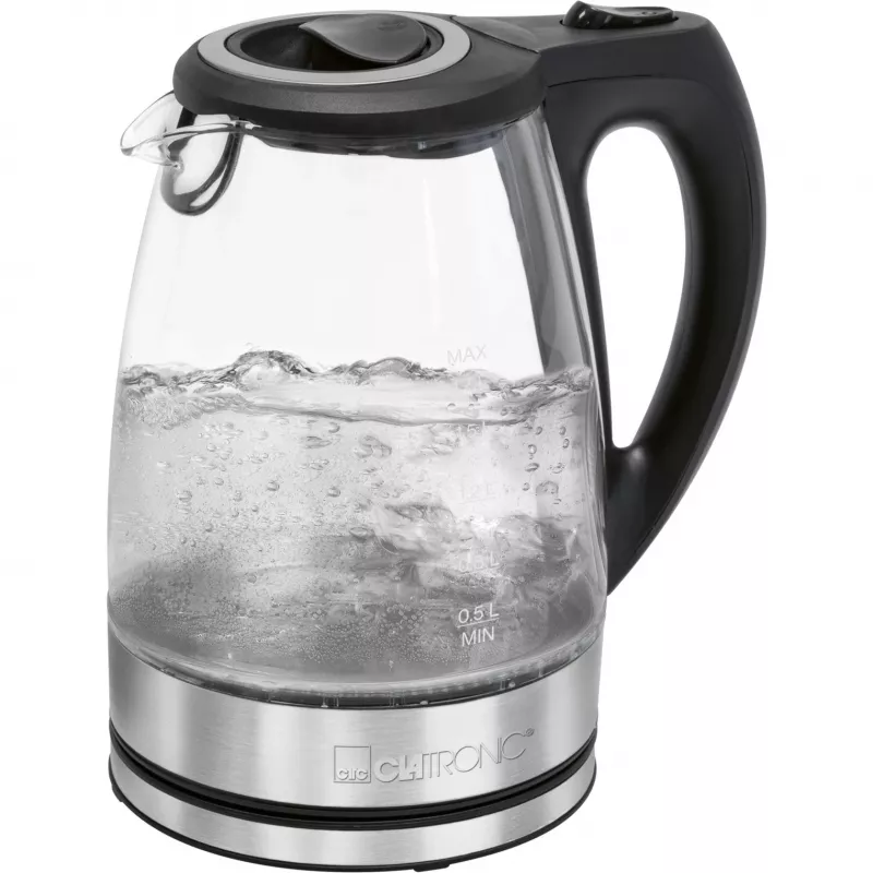 Elektriskā tējkanna CLATRONIC WKS 3744 G — 1,7 L, 2200 W, nerūsējošais tērauds/plastmasa, ūdens līmeņa indikators