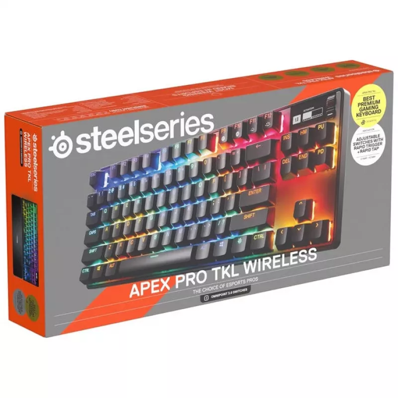 STEELSERIES Apex Pro TKL Gen 3 bezvadu mehāniskā spēļu tastatūra RGB, bez ciparu bloka