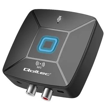 QOLTEC 56981 bezvadu Bluetooth audio raidītājs/uztvērējs ar NFC, AUX/RCA, melns