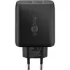 USB-C divkāršais ātrais lādētājs, PD, GaN, 65 vati (melns, 1x USB-C, 1x USB-A, Power Delivery)