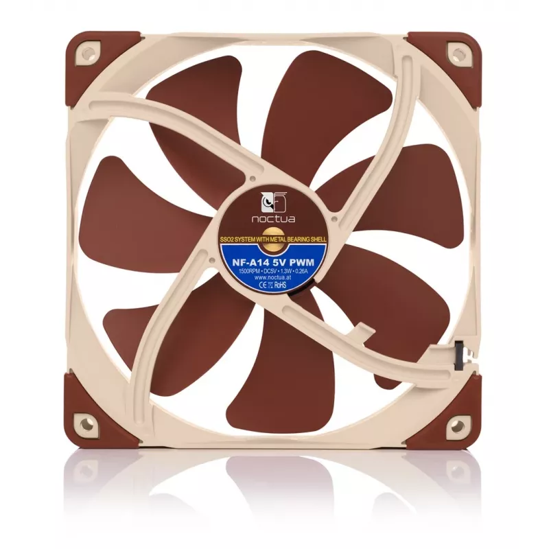 Ventilators Noctua NF-A14 140 mm PWM 5 V 1.3 W Bronzas/Bēšs, 1500 RPM, 140.2 m³/h, 24.6 dB