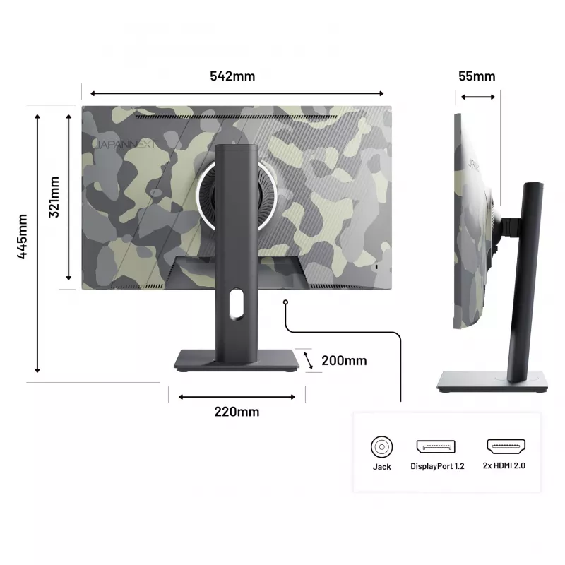 JAPANNEXT JN-IPS238FHD200F-HSP-CAMO datora monitors 61 cm (24 collas) 1920 x 1080 pikseļi Full HD LCD melns