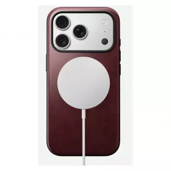 Mobilā telefona vāciņš Nomad Modern Leather vāciņš iPhone 17 Pro, āda + TPU + PC, piemērots 16 cm (6,3 collu) ekrānam, bordo