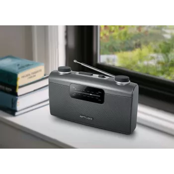 Portatīvais radio Muse M-058 R — AM/FM, rotējoša skaļuma regulēšana, baterijas vai maiņstrāva (230V, 50Hz), melns/pelēks