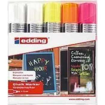 Edding 4090 krīta marķieru komplekts, 5 gab., pelēks/oranžs/rozā/balts/dzeltens