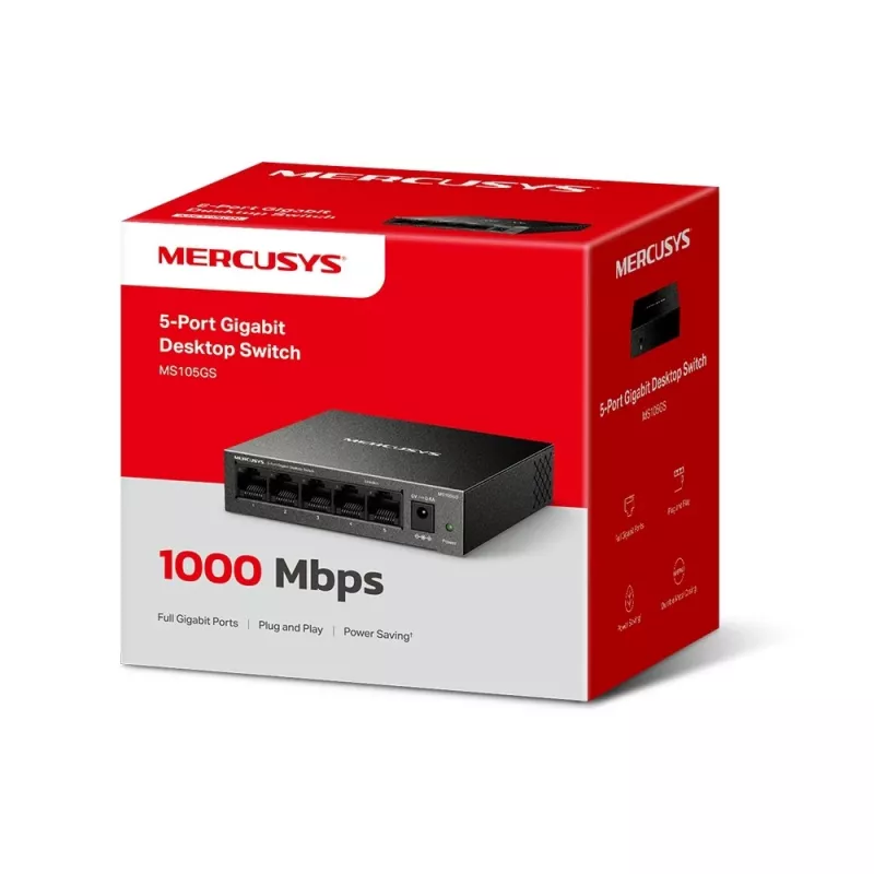 Mercusys MS105GS - Galda slēdzis, 5 Gigabitu porti, melns