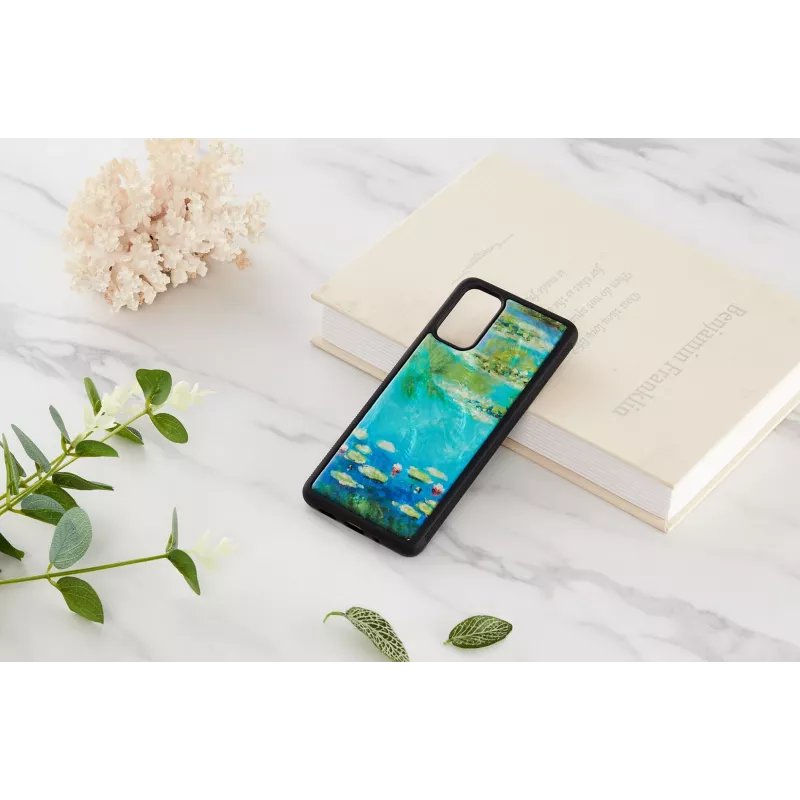 Telefona maciņš iKins Samsung Galaxy S20+ — melnas ūdensrožu dizains