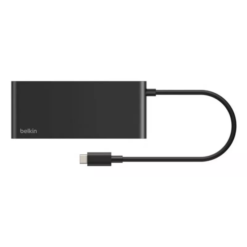 Belkin Connect, USB Type-C, HDMI, USB 2.0 Type-A, USB 3.2 Gen 1 (3.1 Gen 1) Type-C, MicroSD (TransFlash), SD, Melns, Apaļš kabelis, 0,2 m