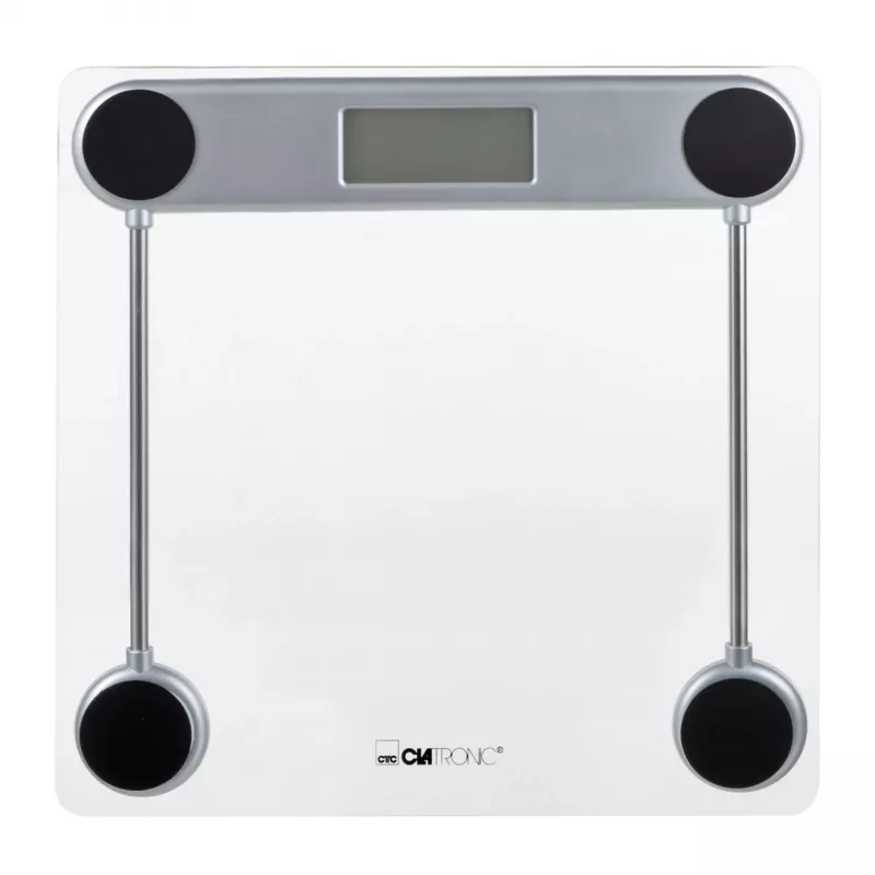 Elektroniskie personālie svari CLATRONIC PW 3368 — maks. 150 kg, precizitāte 100 g, stikla platforma