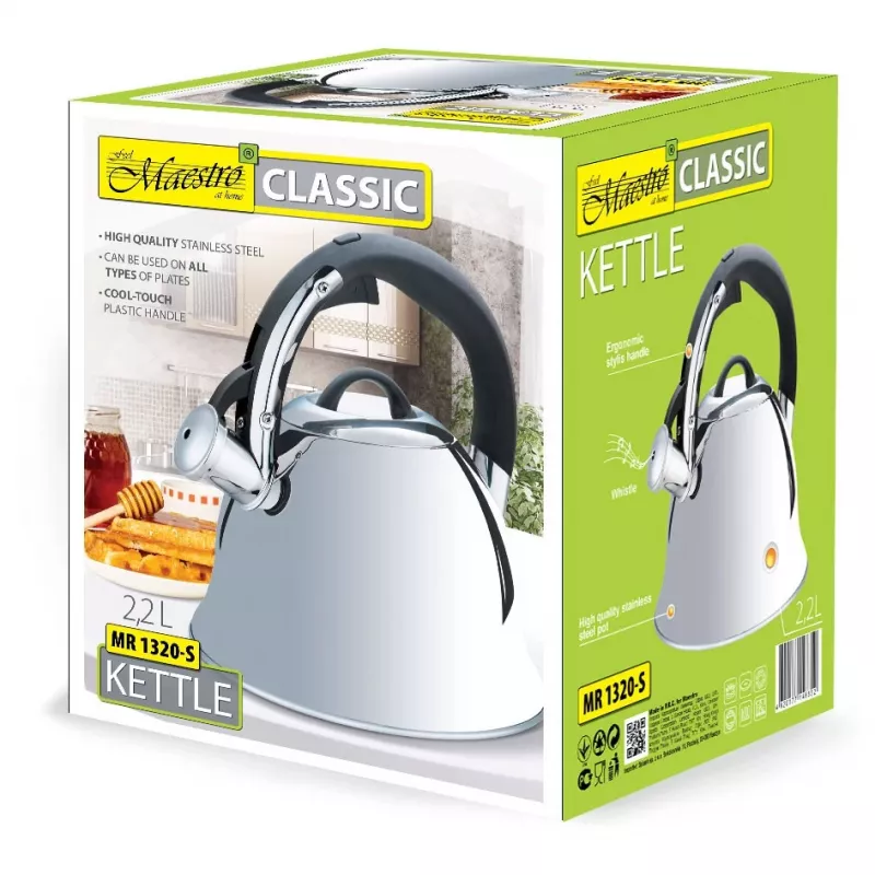 Maestro MR-1320-S tējkanna uz plīts ar svilpi, 2,2 l, nerūsējošais tērauds