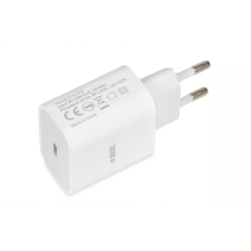 Iekštelpu USB Type-C ātrais lādētājs IBOX C-37, 20 W, USB‑C PD 3.0, 3 A izeja, balts