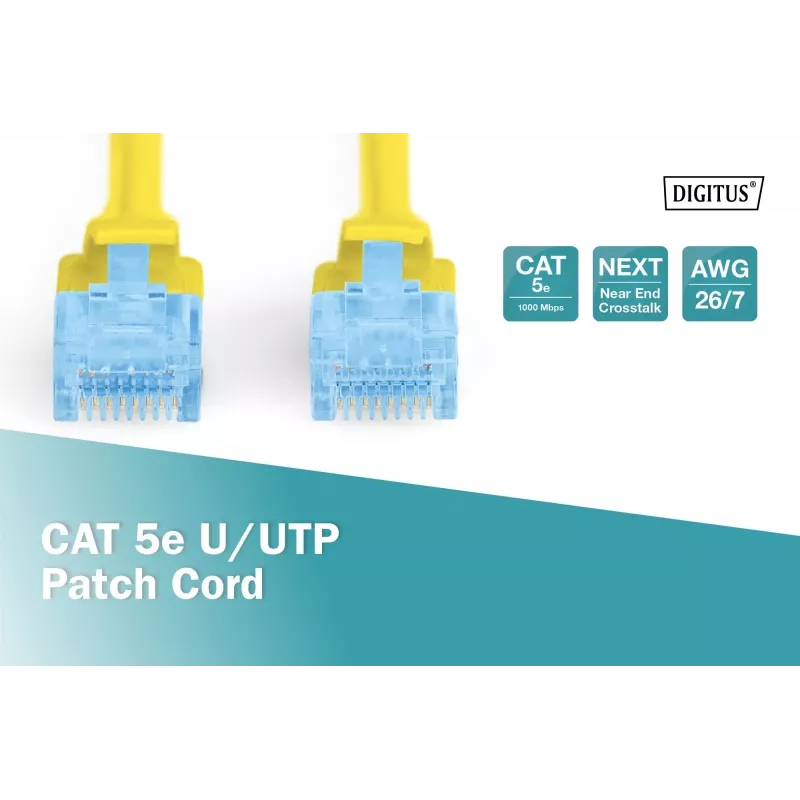 Plākstera vads Digitus CAT 5e U/UTP DK-1512-050/Y 5m Dzeltens