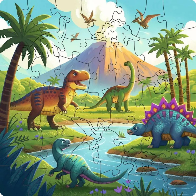 Koka puzles bērniem - Dinozauru pasaule (44 gabali)