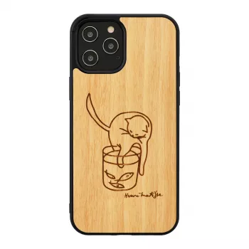 Telefona maciņš man and wood iPhone 12 / 12 Pro — kaķis ar sarkanu zivi