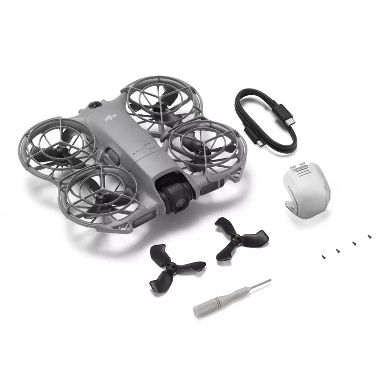 Kvadrokoptera drons DJI Neo 2 — 4 rotori, 12 MP kamera, 2688×1512 video, 1606 mAh baterija, 49 GB iekšējā atmiņa, Wi‑Fi un Bluetooth
