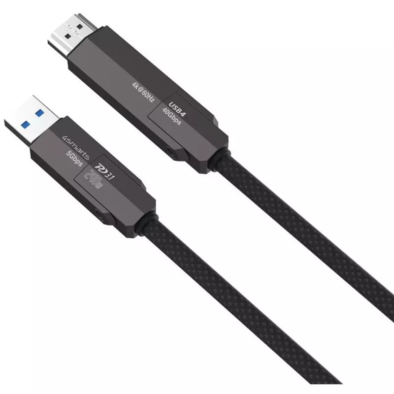 USB4 HDMI kabelis 4smarts ComboCord 240W 1,5 m – USB4 uz HDMI, 240W strāvas piegāde, 1,5 m garums