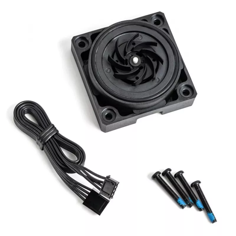 Sūknis BitsPower K1M — kompakts melns ūdens dzesēšanas sūknis, 8–16V, 0,7A, 8,4W, 62×62×28,1 mm