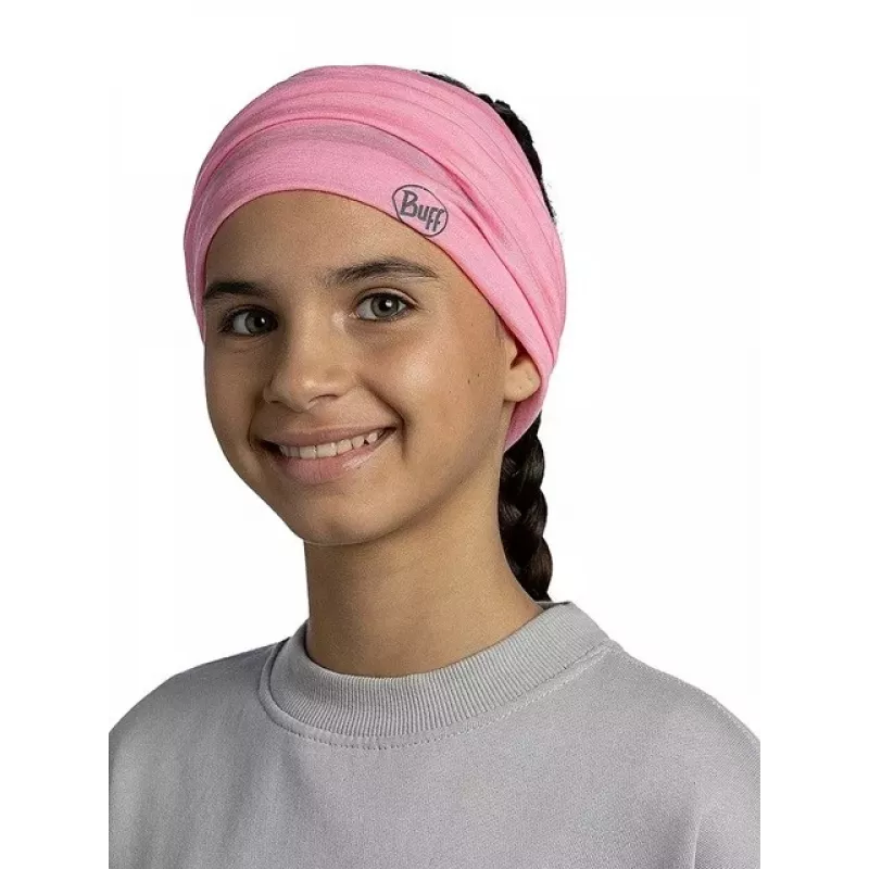 Daudzfunkcionāla bērnu bandana Buff Merino Lightweight – viengabalaini rožaini rozā, bezšuvju merino vilnas galvassega bērniem
