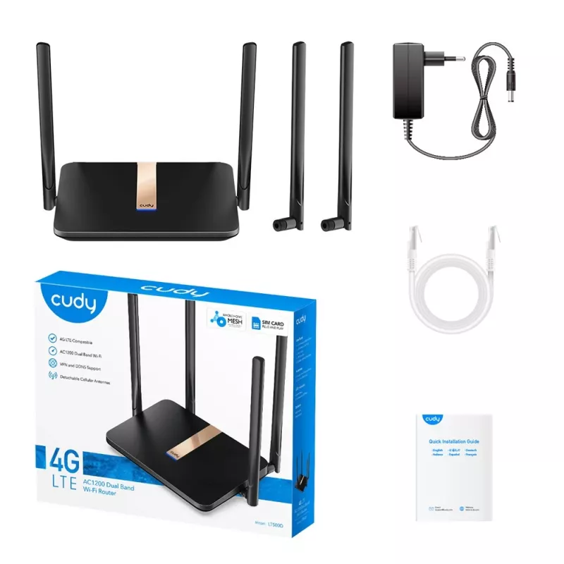 Cudy LT500D bezvadu maršrutētājs Fast Ethernet divjoslu (2.4 GHz / 5 GHz) 4G melns