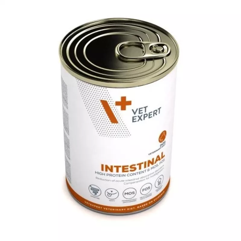 Slapjā suņu barība VETEXPERT Veterinary Diet Intestinal 400 g, mājputnu, bez graudaugiem, atveseļošanai pēc gremošanas trakta operācijas