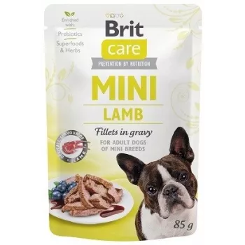 Brit Mini Lamb slapjā suņu pastēte 85 g — vienas olbaltumvielas jēra gaļas slapjā barība maziem pieaugušiem suņiem, bez graudiem, 85 g paciņa