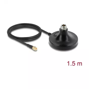 Antenas magnētiskā bāze DELOCK ULA100 — 1 x N ligzda uz 1 x SMA spraudnis, 1,5 m kabelis, āra, melna