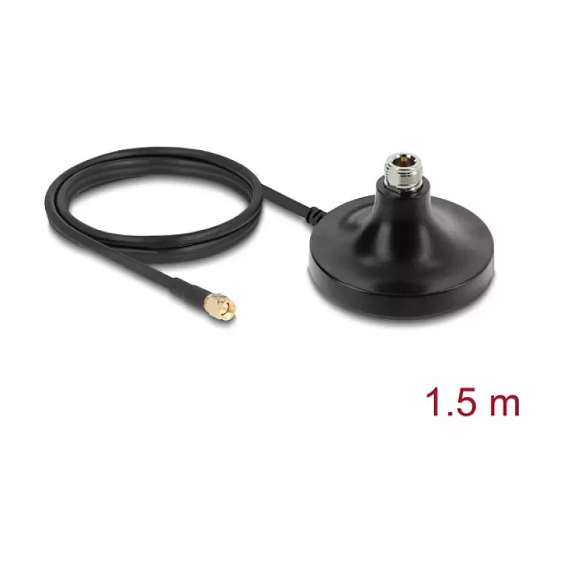 Antenas magnētiskā bāze DELOCK ULA100 — 1 x N ligzda uz 1 x SMA spraudnis, 1,5 m kabelis, āra, melna