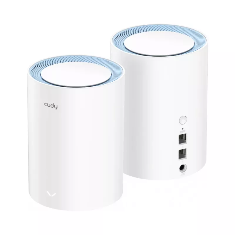 Tīkla sieta sistēma Cudy M1200 2-pack — divjoslu Wi‑Fi 5 (300/867 Mb/s), 2 vienības, 1 LAN ports, atbalsta 100 ierīces