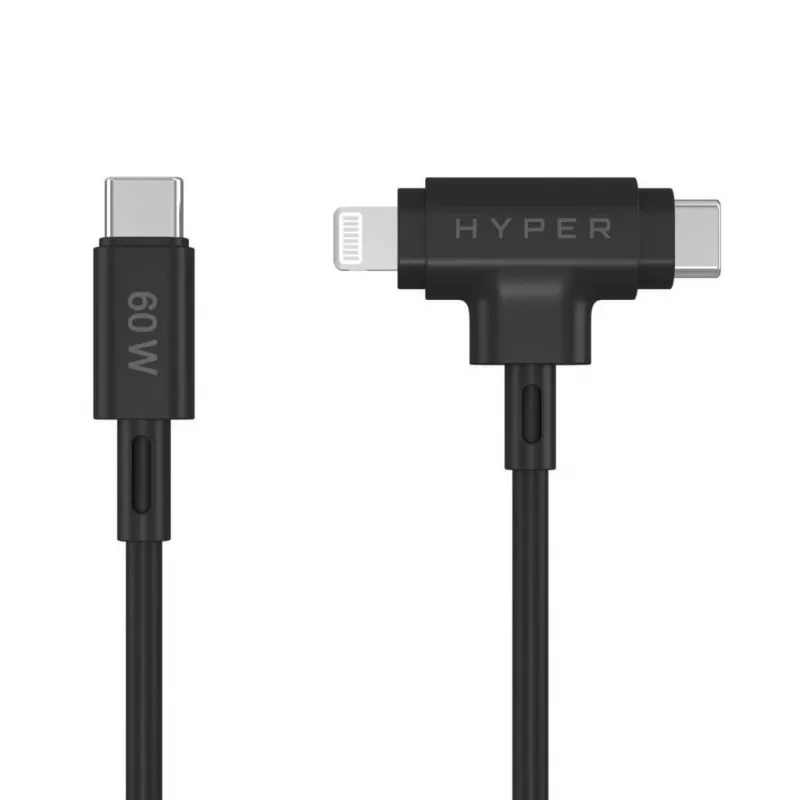 HYPER HyperJuice USB kabelis USB 2.0 1,5 m USB C USB C/Lightning Melns