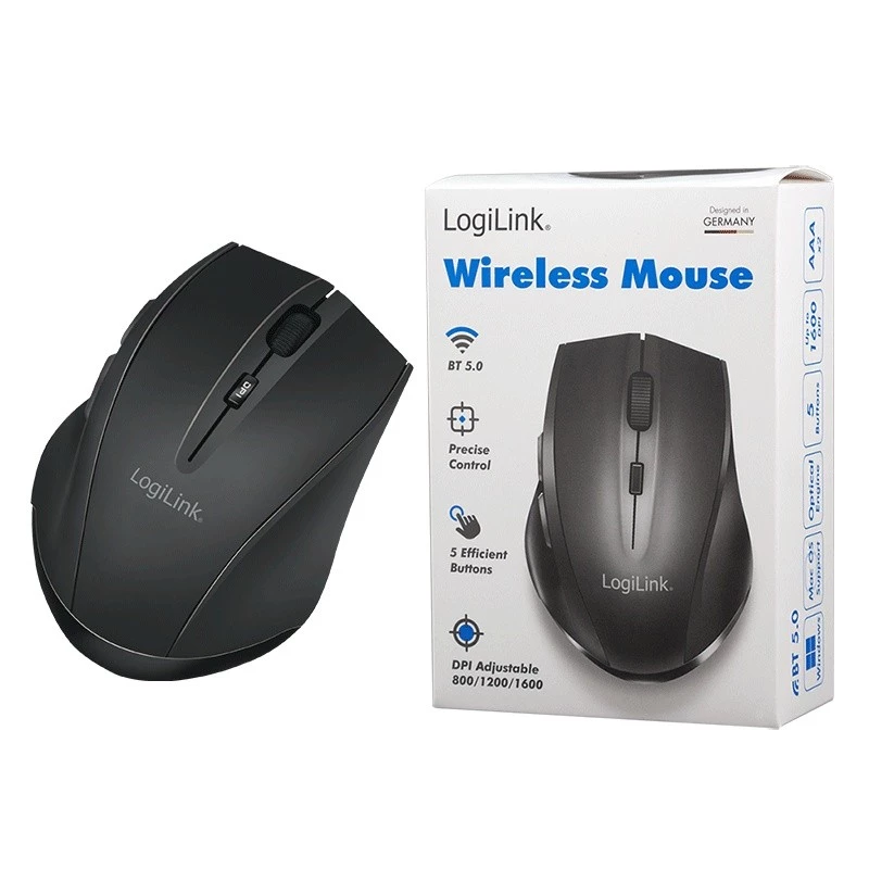 Logilink bezvadu pele BT5.0, ergonomiska, melna